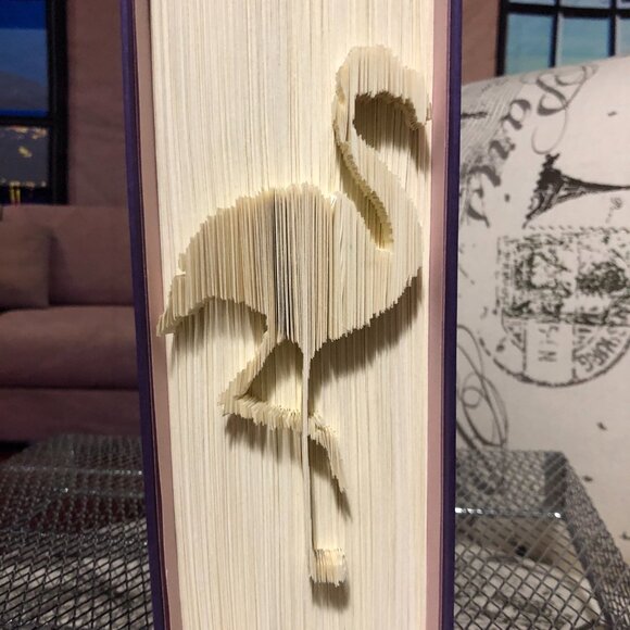 Unique Handcrafted Folded/Cut Book Art - A True Conversation Piece! Flamingo Bay - Picture 6 of 7